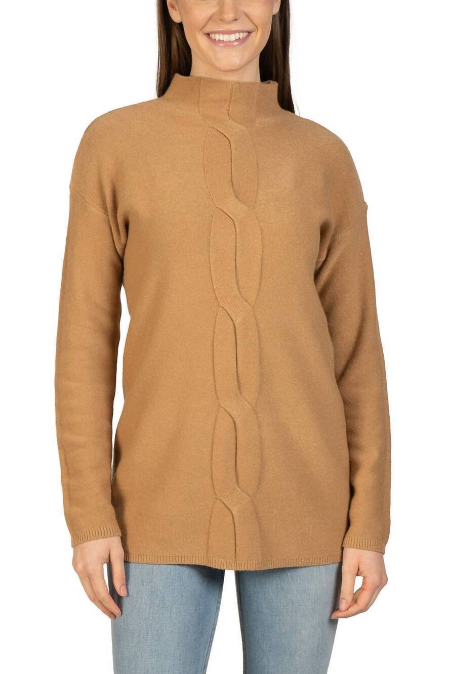 NEW LOVE TOKEN long sleeve mock-neck sweater in camel